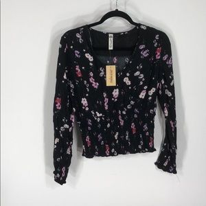 Black with floral print longsleeve camisole